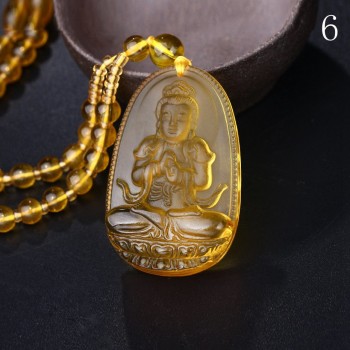 Citrine Necklace Natural Stone Pendant Buddha Guardian Ball Chain Lucky Gift Crystal Gravity Falls Body Topaz long necklace 